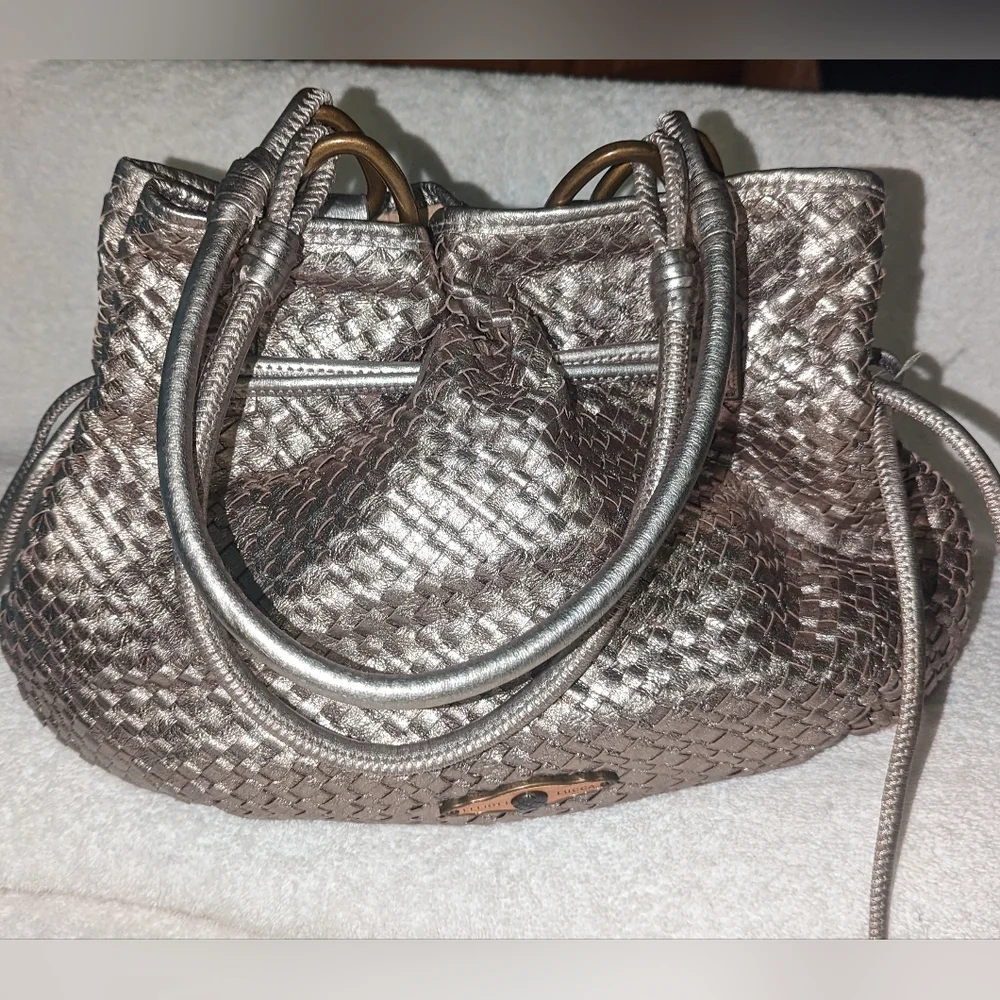 Elliott Lucca Aruba metallic woven hobo shoulder bag.